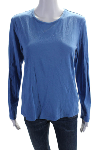 J. Mclaughlin Womens Cotton Blend Round Neck Long Sleeve T-Shirt Top Blue Size L