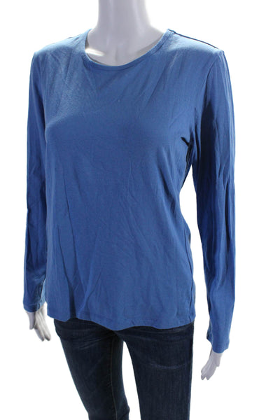 J. Mclaughlin Womens Cotton Blend Round Neck Long Sleeve T-Shirt Top Blue Size L