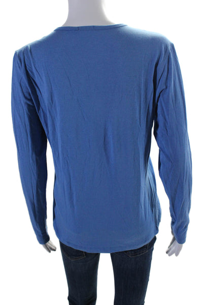 J. Mclaughlin Womens Cotton Blend Round Neck Long Sleeve T-Shirt Top Blue Size L