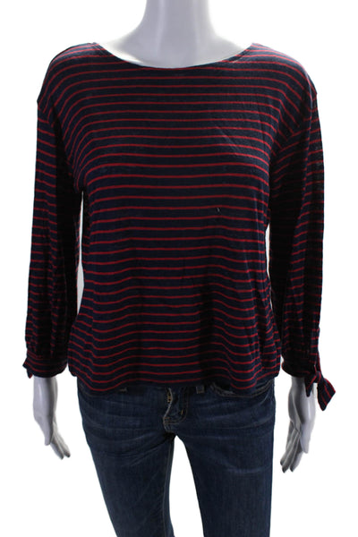 Joie Womens Striped Print Boat Neck Long Sleeve Shirt Top Navy Blue Red Size 2XS