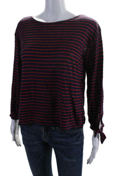 Joie Womens Striped Print Boat Neck Long Sleeve Shirt Top Navy Blue Red Size 2XS