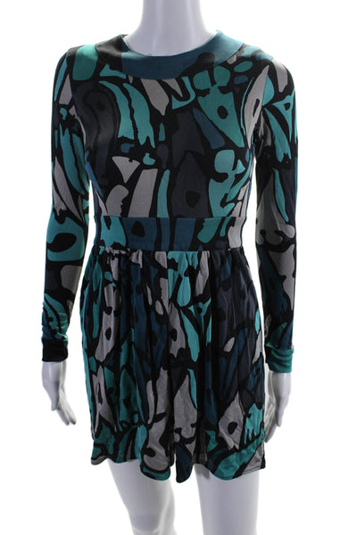 Issa London Womens Abstract Print Round Neck Long Sleeve Mini Dress Blue Size 4