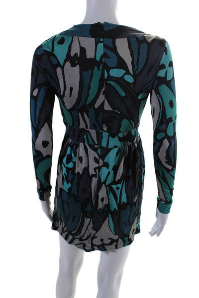 Issa London Womens Abstract Print Round Neck Long Sleeve Mini Dress Blue Size 4