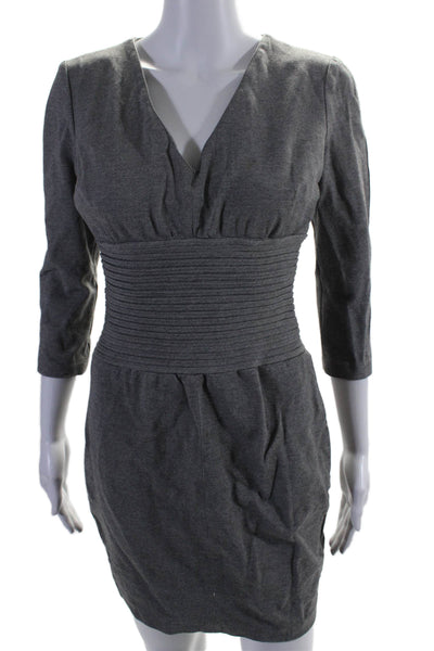 Robert Rodriguez Womens Stretch V-Neck Long Sleeve Zip Up Mini Skirt Gray Size 4