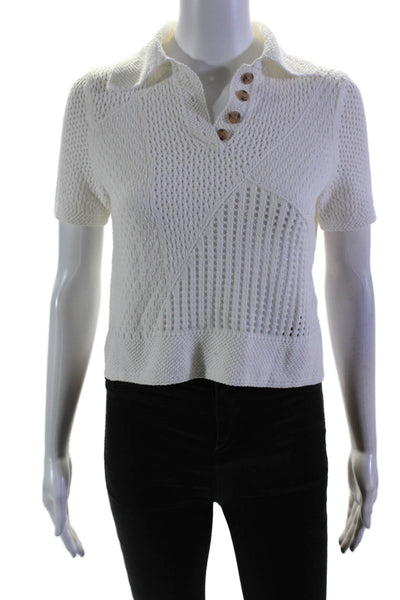 Zimmermann Womens Short Sleeve Collared Open Knit Top White Cotton Size 0P