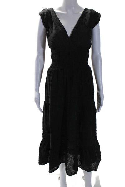 Felicite Women's V-Neck Sleeveless Smocked Tiered Maxi Dress Black Size 2