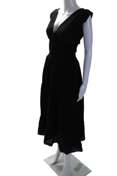 Felicite Women's V-Neck Sleeveless Smocked Tiered Maxi Dress Black Size 2