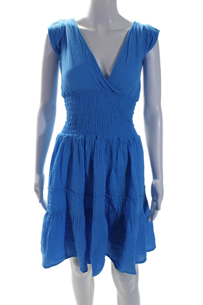 Felicite Women's V-Neck Sleeveless Smocked Tiered Mini Dress Blue Size 1