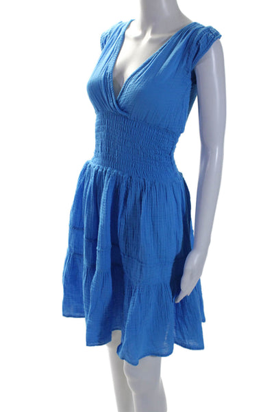 Felicite Women's V-Neck Sleeveless Smocked Tiered Mini Dress Blue Size 1