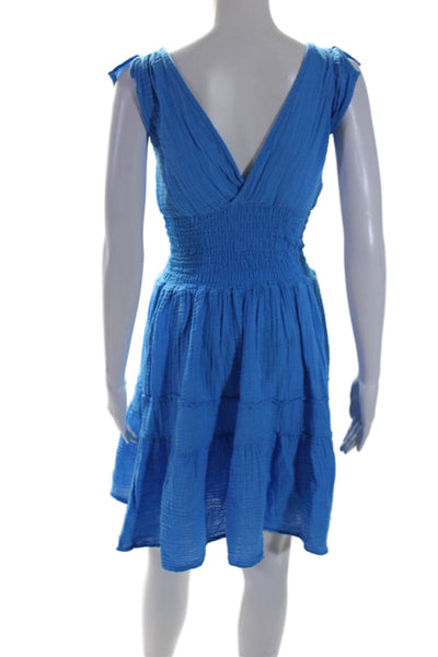 Felicite Women's V-Neck Sleeveless Smocked Tiered Mini Dress Blue Size 1