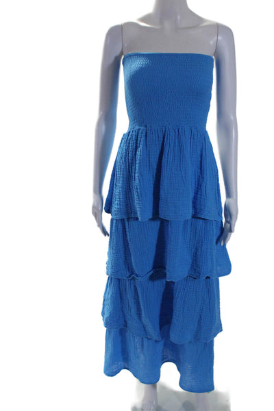 Felicite Women's Square Neck Smocked Tiered Ruffle Maxi Dress Blue Size 1