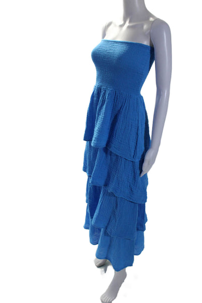 Felicite Women's Square Neck Smocked Tiered Ruffle Maxi Dress Blue Size 1