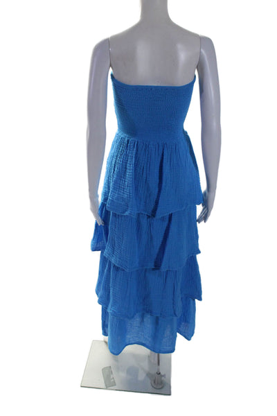 Felicite Women's Square Neck Smocked Tiered Ruffle Maxi Dress Blue Size 1