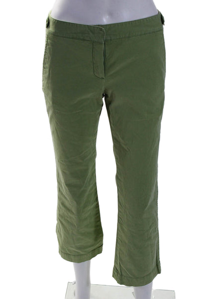 Theory Women's Hook Closure Flat Front Straight Leg Pants Green Size 2