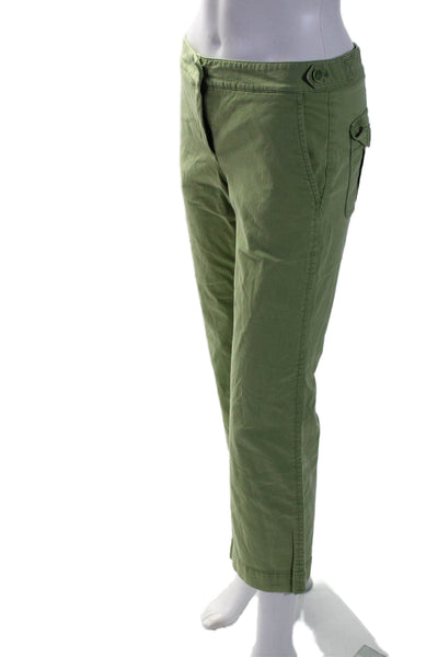 Theory Women's Hook Closure Flat Front Straight Leg Pants Green Size 2