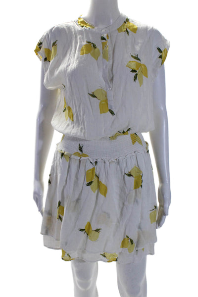 Rails Womens Linen White Lemon Print Crew Neck Short Sleeve Shift Dress Size M