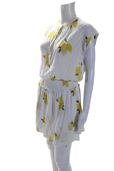 Rails Womens Linen White Lemon Print Crew Neck Short Sleeve Shift Dress Size M