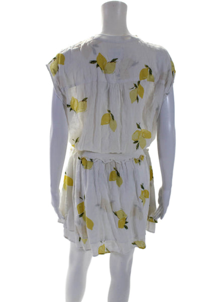 Rails Womens Linen White Lemon Print Crew Neck Short Sleeve Shift Dress Size M