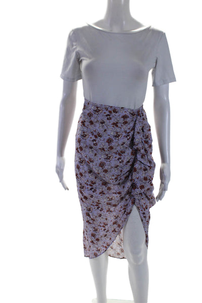 Veronica Beard Womens Lilac Floral Print Ruched Hi-Low Pencil Skirt Size M