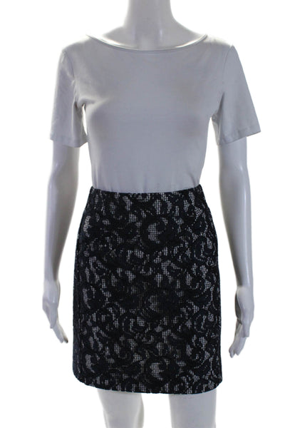 Carven Womens Navy Blue Lace Checker Zip Back Mini Pencil Skirt Size 42