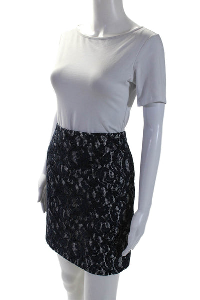 Carven Womens Navy Blue Lace Checker Zip Back Mini Pencil Skirt Size 42