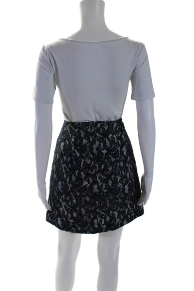 Carven Womens Navy Blue Lace Checker Zip Back Mini Pencil Skirt Size 42