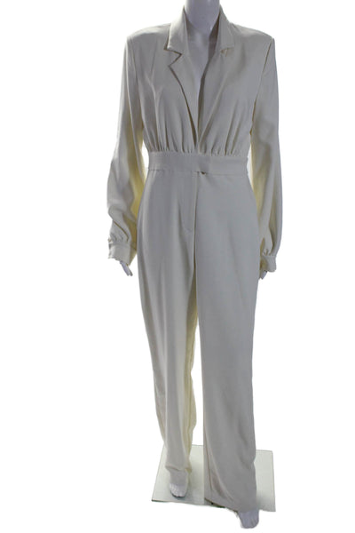 Michael Costello x Revolve Womens Long Sleeves Straight Leg Jumpsuit Cream Size