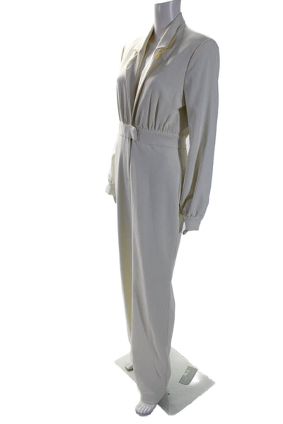 Michael Costello x Revolve Womens Long Sleeves Straight Leg Jumpsuit Cream Size