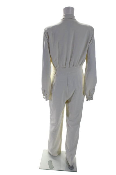 Michael Costello x Revolve Womens Long Sleeves Straight Leg Jumpsuit Cream Size