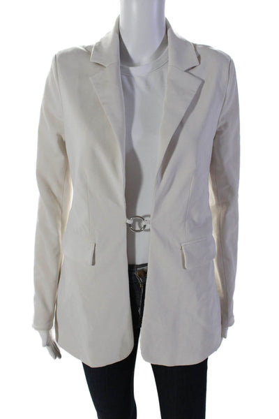 Danielle Bernstein Womens Two Pocket Notch Collar Blazer Jacket Cream Size S