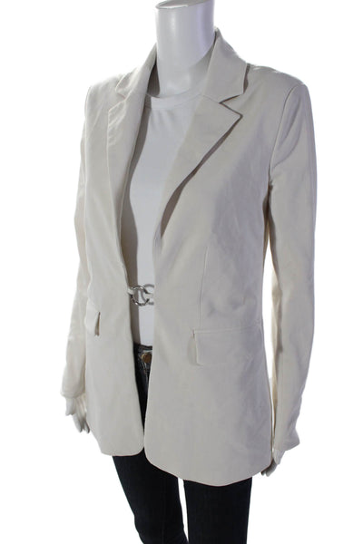 Danielle Bernstein Womens Two Pocket Notch Collar Blazer Jacket Cream Size S