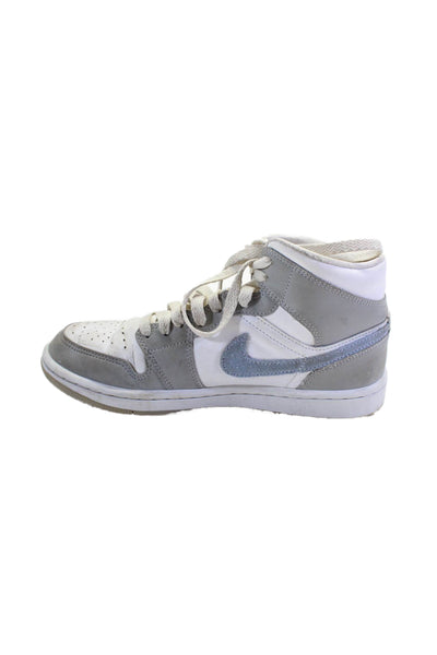 Nike Unisex Kids Leather Round Toe Lace Up High Top Sneakers White Size 7