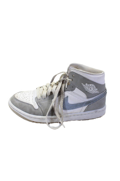 Nike Unisex Kids Leather Round Toe Lace Up High Top Sneakers White Size 7