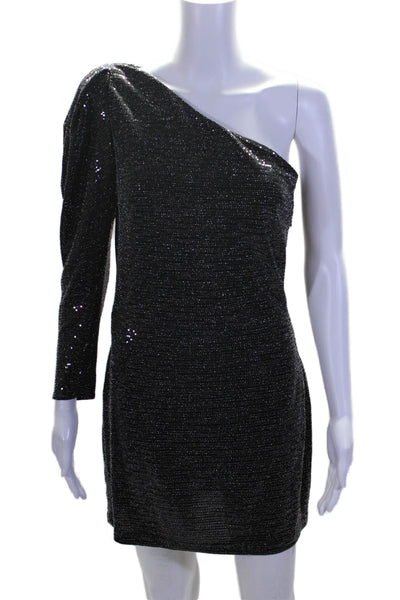 Zara Womens Pullover One Shoulder Knit Sequin Mini Dress Black Size Medium