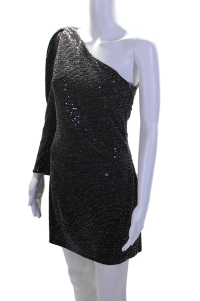 Zara Womens Pullover One Shoulder Knit Sequin Mini Dress Black Size Medium