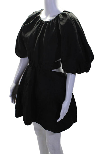 Aje Womens Back Zip Short Sleeve Cut Out Scoop Neck Dress Black Linen Size 10