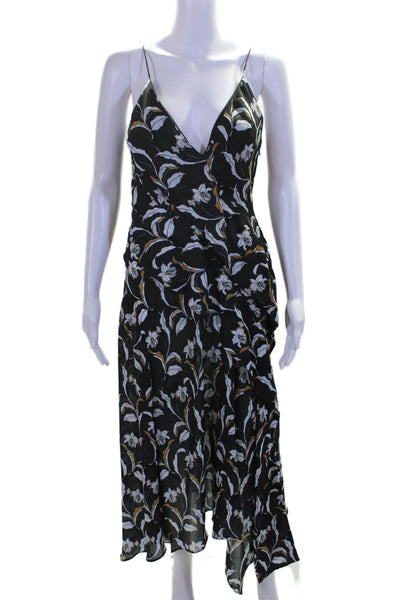 Acler Womens Side Zip Spaghetti Strap V Neck Floral Midi Dress Black Size 4