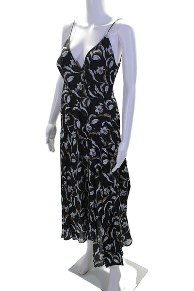 Acler Womens Side Zip Spaghetti Strap V Neck Floral Midi Dress Black Size 4