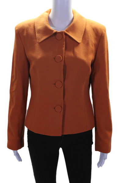 Barami Womens Wool Crepe Collared Button Down Jacket Orange Size 8