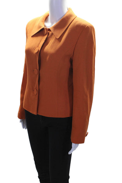 Barami Womens Wool Crepe Collared Button Down Jacket Orange Size 8