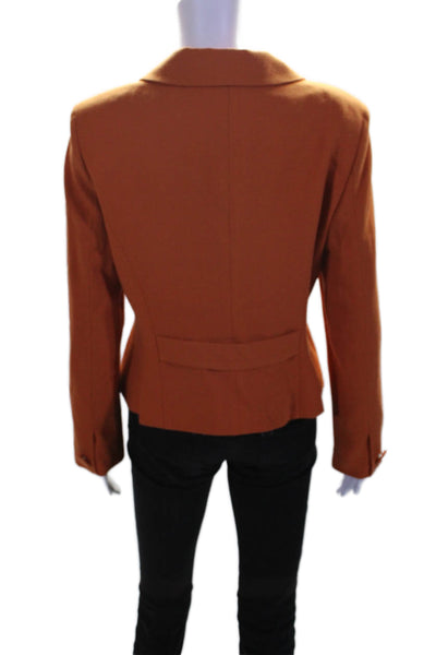 Barami Womens Wool Crepe Collared Button Down Jacket Orange Size 8