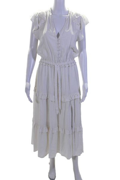 Paige Womens White Crew Neck Pleated Cap Sleeve Midi Shift Dress Size S