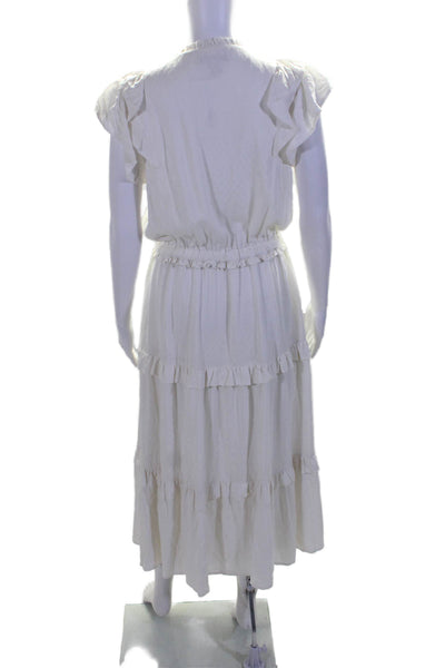 Paige Womens White Crew Neck Pleated Cap Sleeve Midi Shift Dress Size S