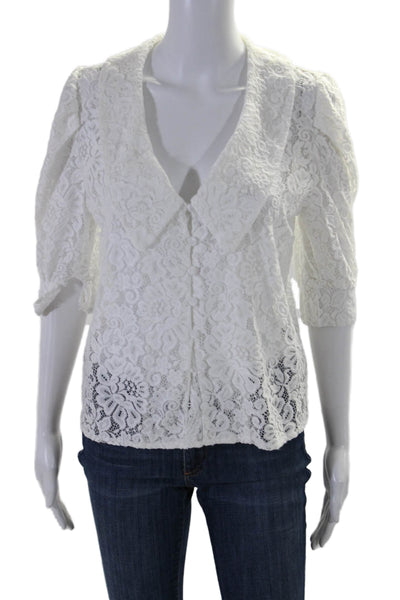 BB Dakota Womens Lace Shirt Sleeve Collared Button Down Blouse White Size S