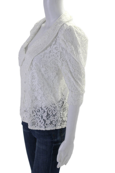 BB Dakota Womens Lace Shirt Sleeve Collared Button Down Blouse White Size S