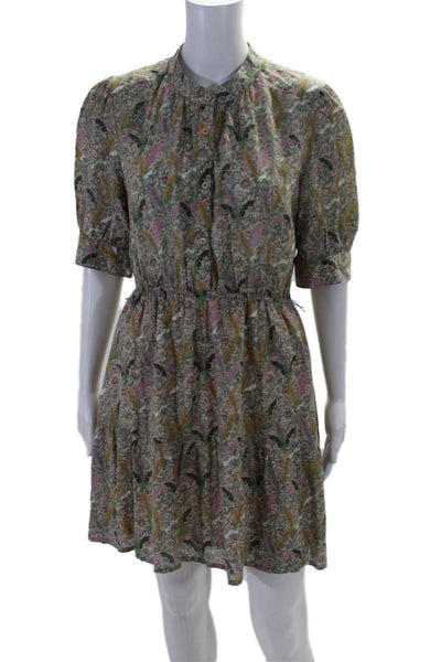 Ba&Sh Womens Cotton Floral Print V Neck Short Sleeve A Line Dress Multi Size M