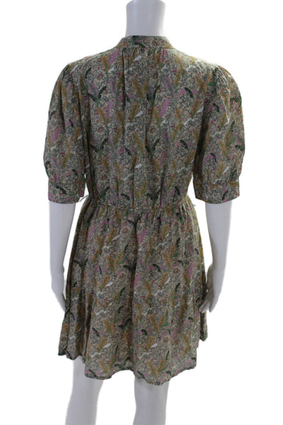 Ba&Sh Womens Cotton Floral Print V Neck Short Sleeve A Line Dress Multi Size M