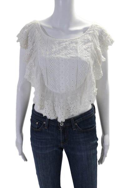 Free People Women's Scoop Neck Sleeveless Crochet Trim Blouse White Size XS