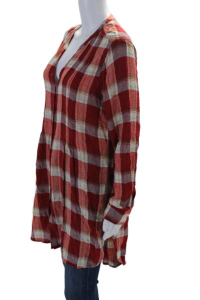 Akemi Kin Womens Plaid Print Buttoned Collared Long Sleeve Top Red Size L