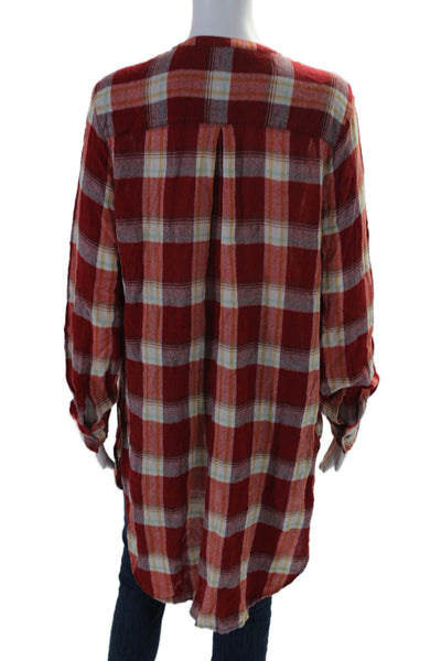 Akemi Kin Womens Plaid Print Buttoned Collared Long Sleeve Top Red Size L